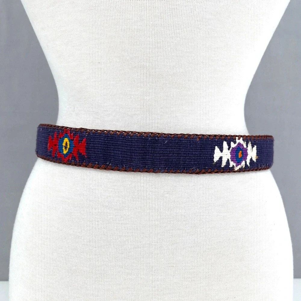 Men's 30 Handmade Guatemalan Belt Woven Textile Leather Boho Southwestern Unisex